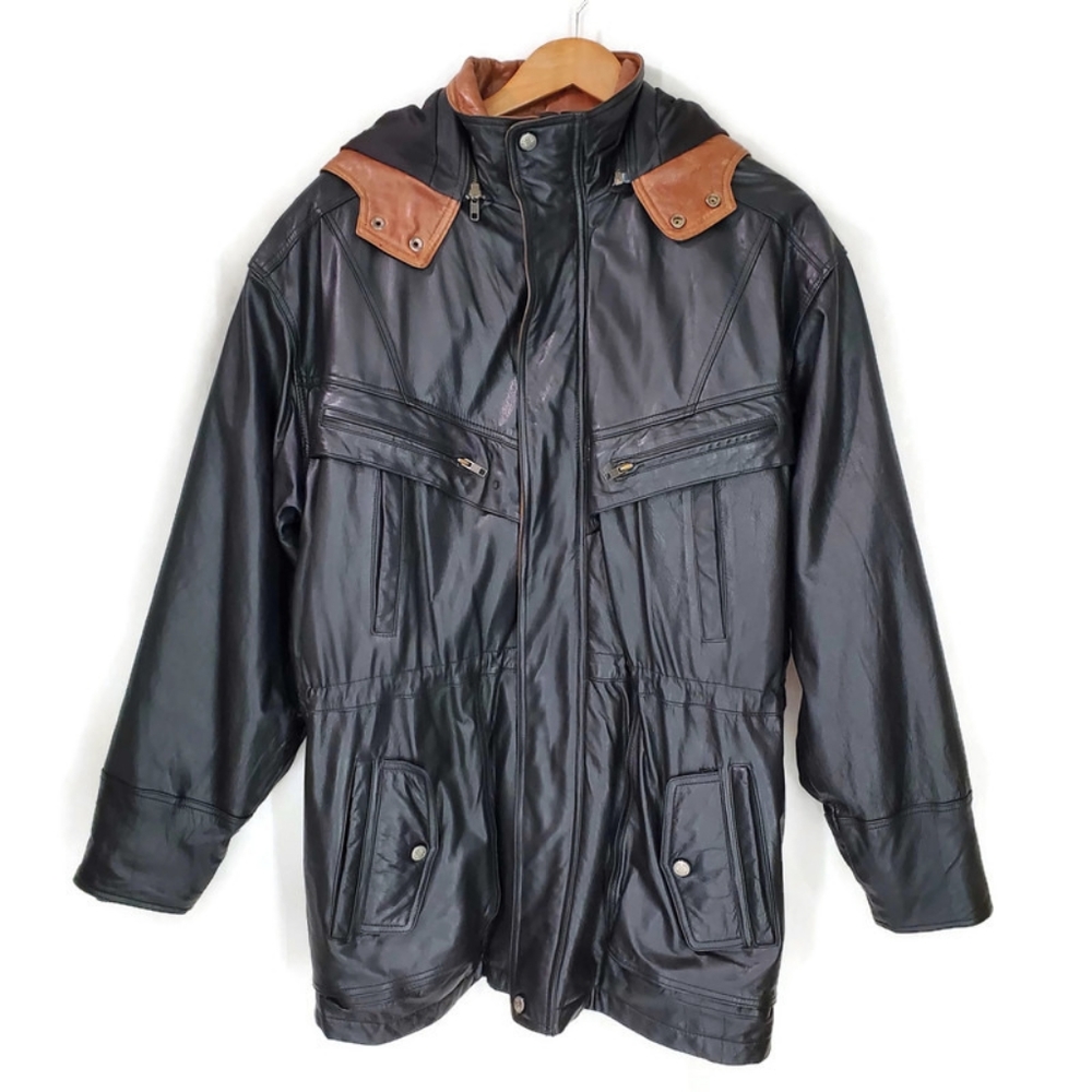 Wilsons Men's Hooded Leather Jacket Thinsulate Lining Trench Y2K Vintage Medium